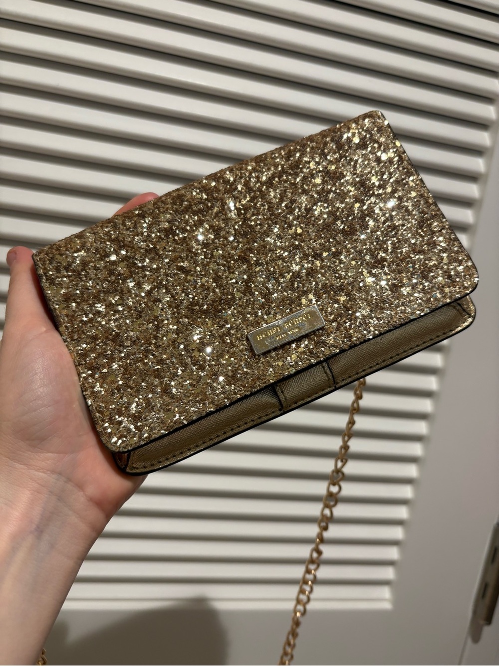 henri bendel Gold Glitter Convertible Clutch